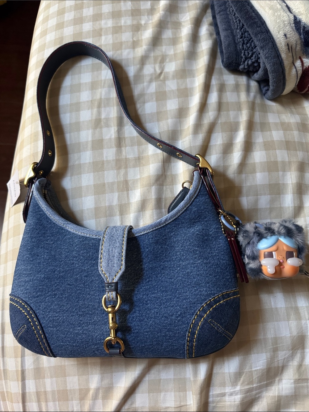 Coach Hamptons Denim Shoulder Bag with Gold Hardware with crybaby included